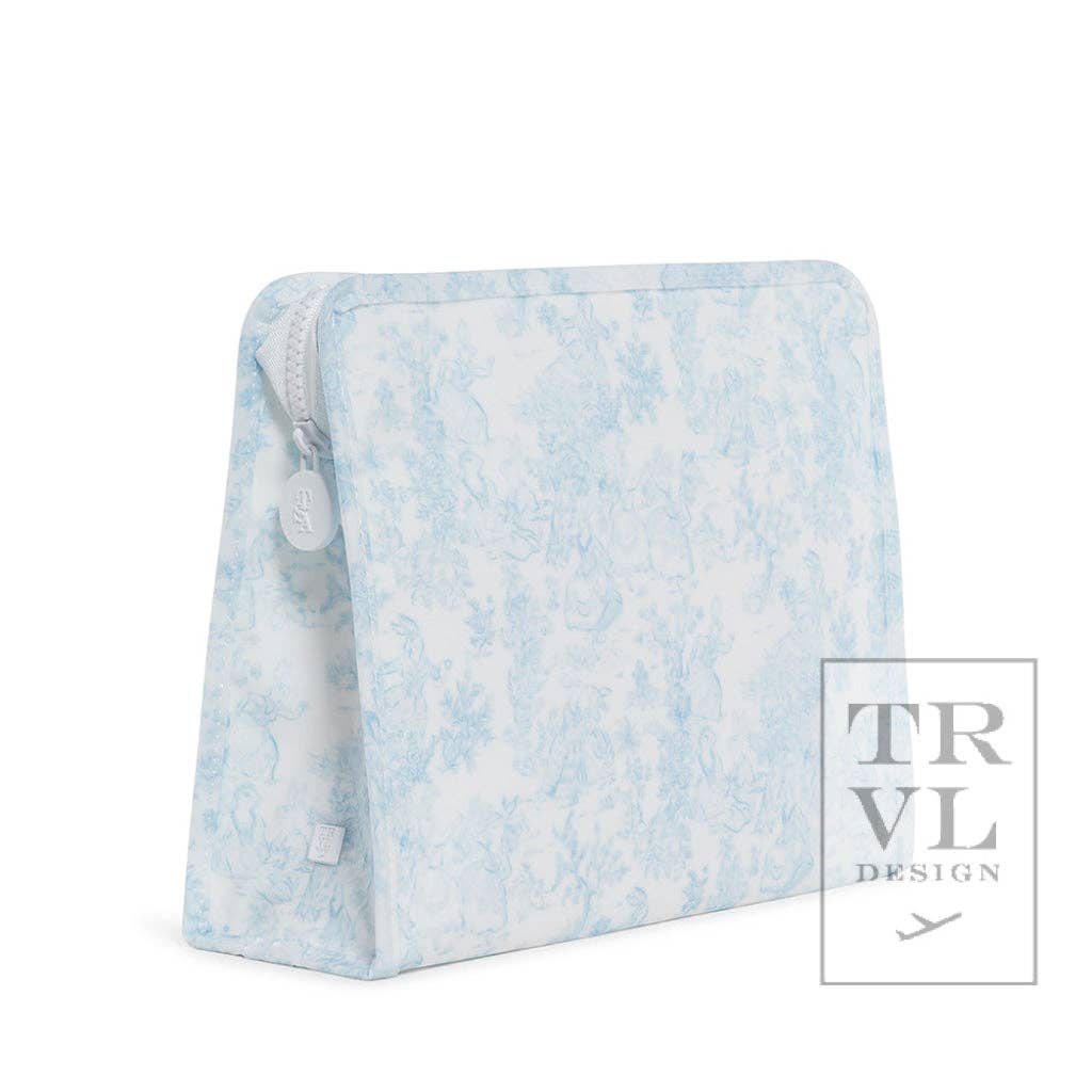 Roadie Large- Bunny Toile Blue Zip Pouch