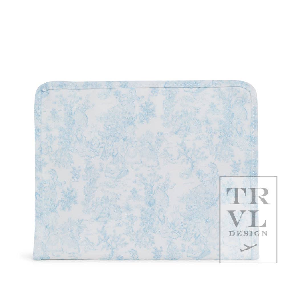 Roadie Large- Bunny Toile Blue Zip Pouch