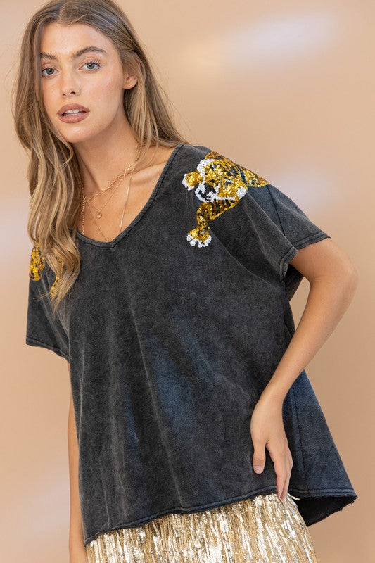 Tiger Sequin Patch T Shirt