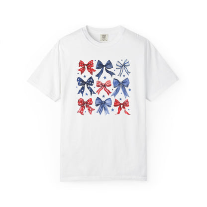 Patriotic Bow T-Shirt, Unisex Tee for Fourth of July, Birthday, Summer Gatherings, Casual Weekend Wear, Gift Idea