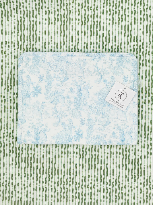 Roadie Large- Bunny Toile Blue Zip Pouch